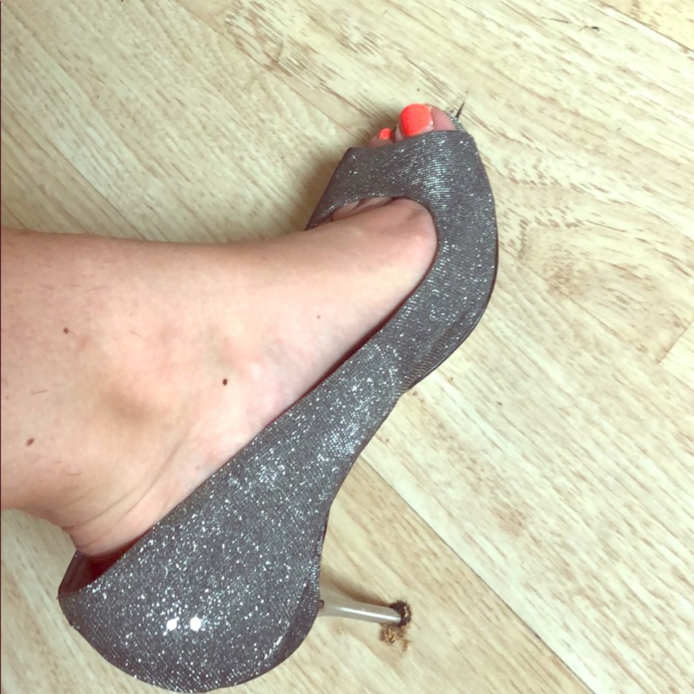 Carvela gray stilettos with silver heel